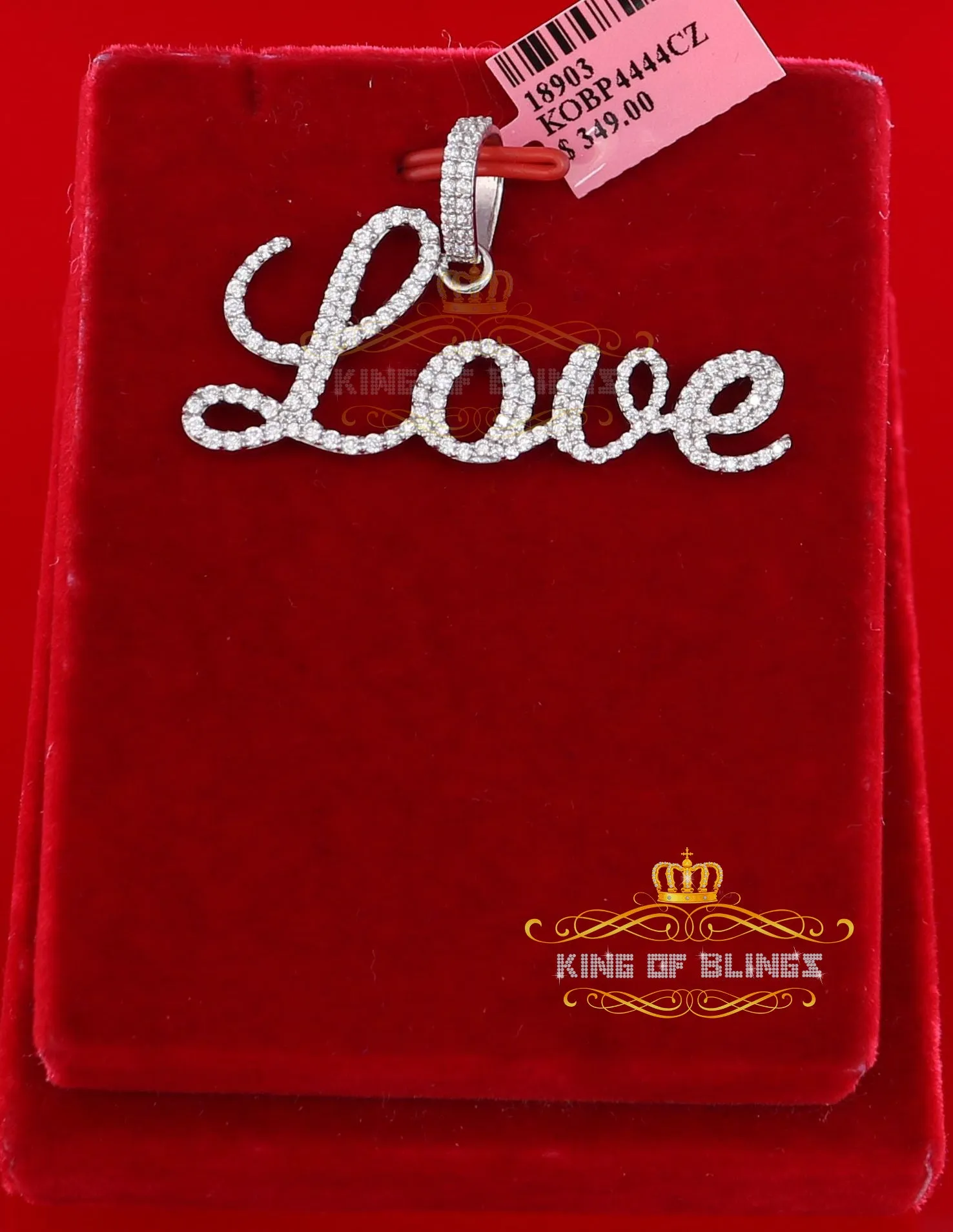 King Of Bling's White Attractive" LOVE" Letter 925 Sterling Silver Pendant 2.08ct Cubic Zirconia