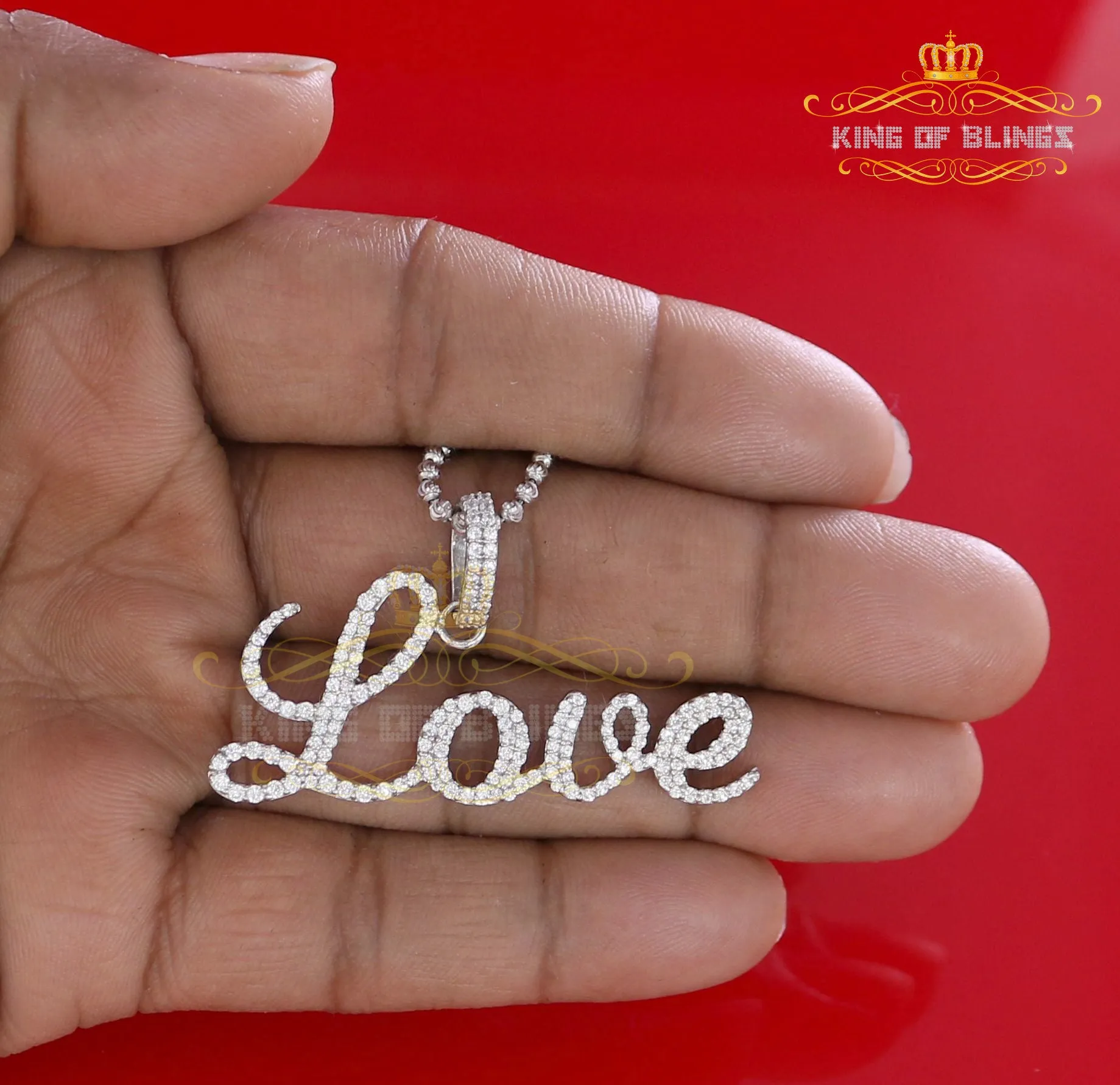 King Of Bling's White Attractive" LOVE" Letter 925 Sterling Silver Pendant 2.08ct Cubic Zirconia
