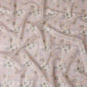 Lavender Mist Embroidered Premium Tussar Silk Fabric - 110cm, Artisanal Indian Floral Design, Premium Quality-D17693