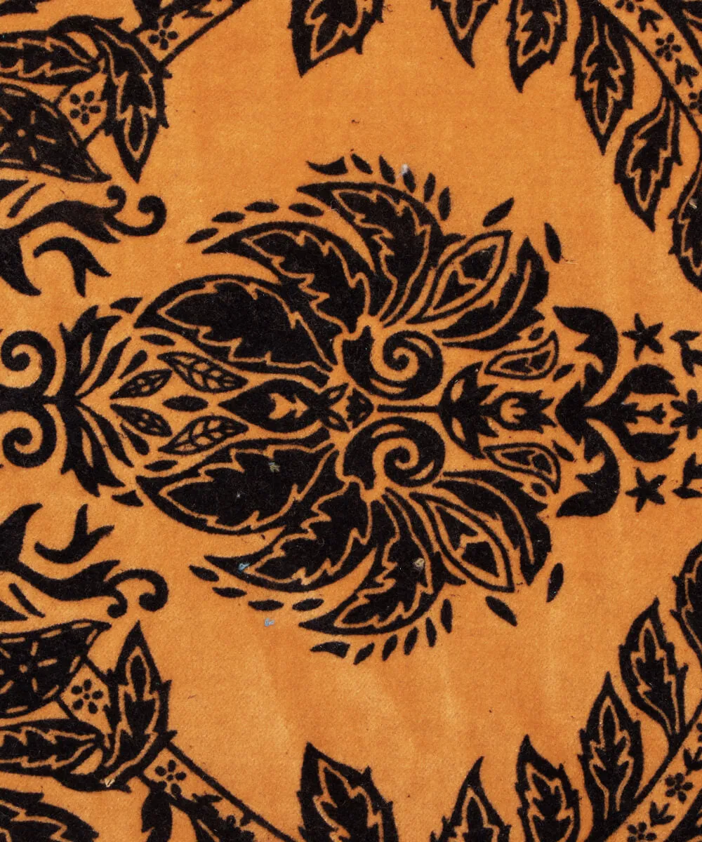 Light Orange Peach Colour Floral Digital Print Cotton Velvet Fabric