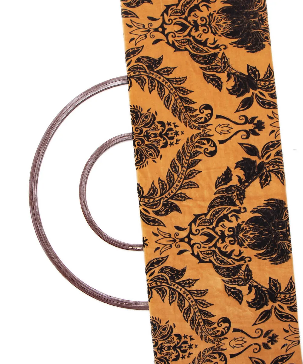 Light Orange Peach Colour Floral Digital Print Cotton Velvet Fabric