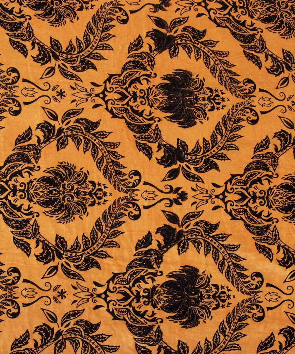 Light Orange Peach Colour Floral Digital Print Cotton Velvet Fabric
