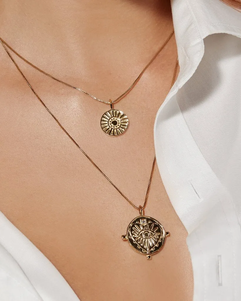 LUV AJ - The Evil Eye Double Coin Necklace in Gold