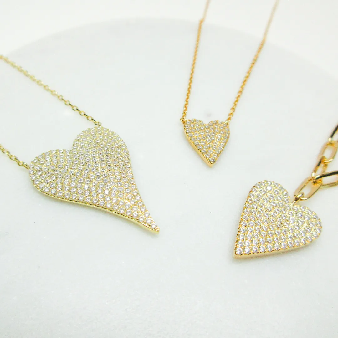 Miss Mimi Sharp Pave Heart on Oval Link Chain - Gold/Silver