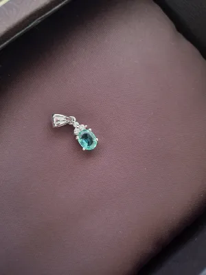 Natural Green Emerald Translucent Basket Setting Dainty Authentic Silver Mini Drop Pendant