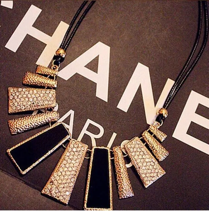 New Fashion Design Beads Enamel Bib Leather Braided Rope Chain Necklace