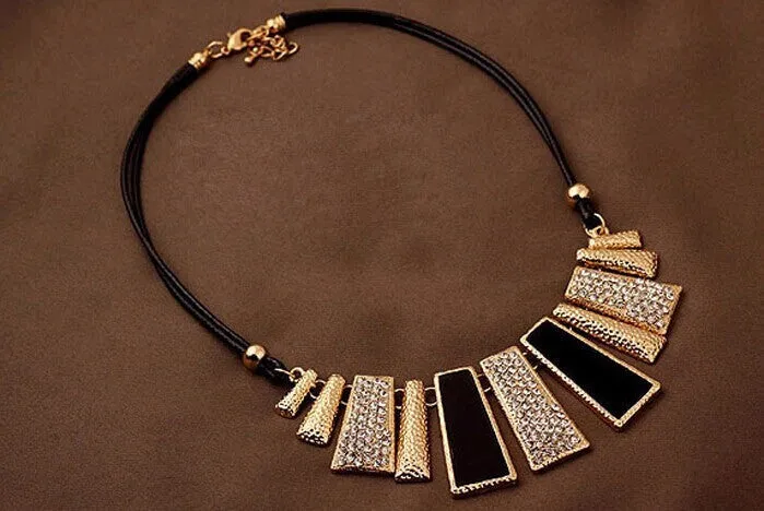 New Fashion Design Beads Enamel Bib Leather Braided Rope Chain Necklace