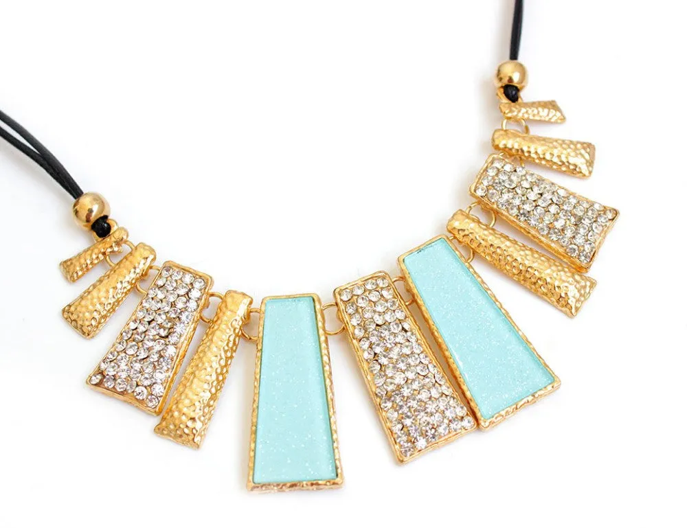 New Fashion Design Beads Enamel Bib Leather Braided Rope Chain Necklace
