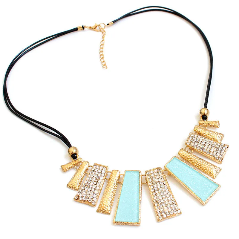 New Fashion Design Beads Enamel Bib Leather Braided Rope Chain Necklace