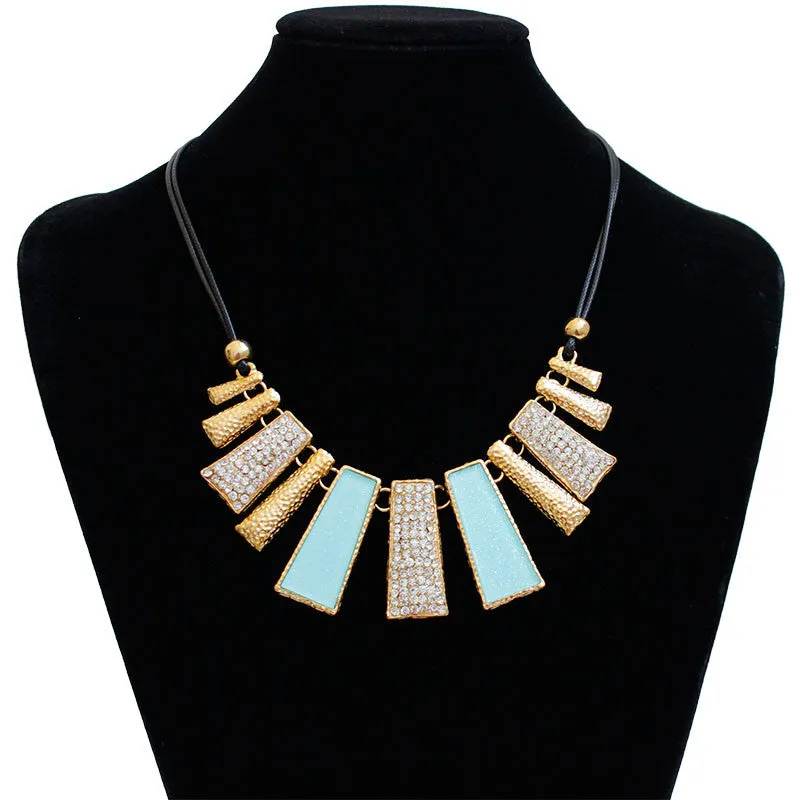 New Fashion Design Beads Enamel Bib Leather Braided Rope Chain Necklace