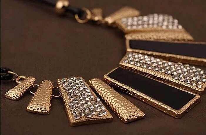 New Fashion Design Beads Enamel Bib Leather Braided Rope Chain Necklace