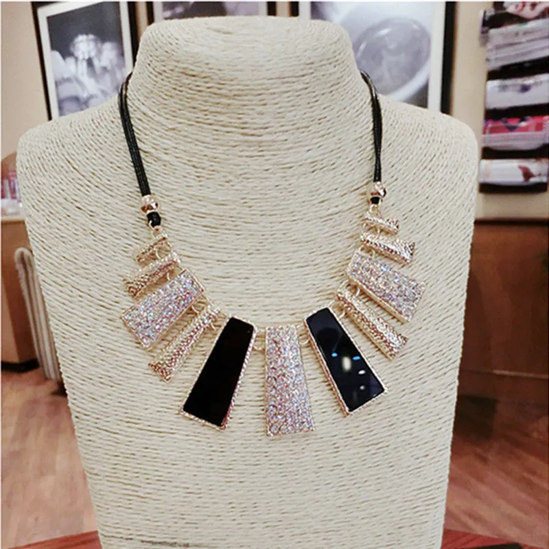 New Fashion Design Beads Enamel Bib Leather Braided Rope Chain Necklace