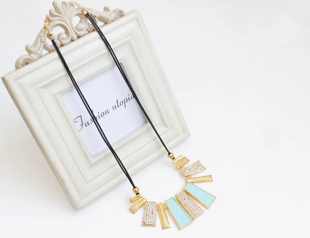 New Fashion Design Beads Enamel Bib Leather Braided Rope Chain Necklace