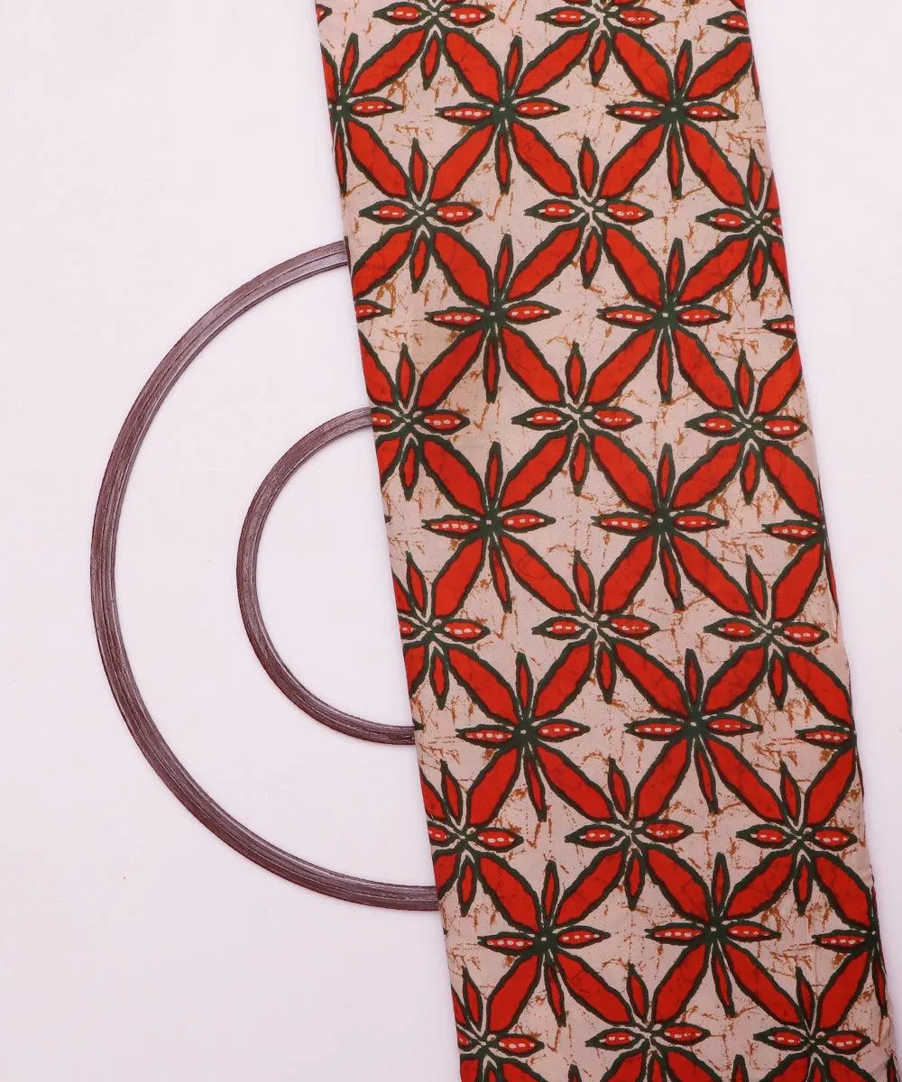 Off-White and Green Floral Print Rayon Fabric