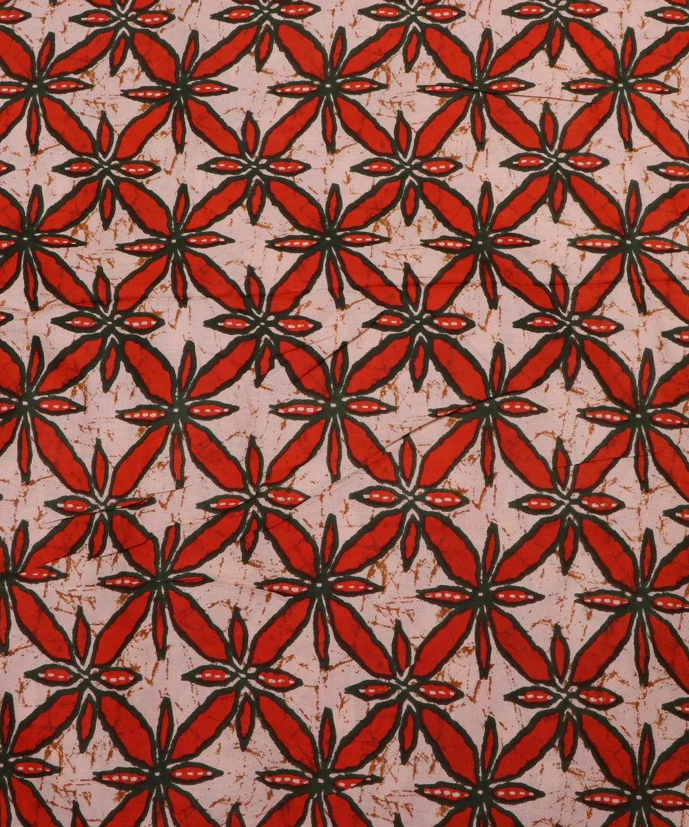 Off-White and Green Floral Print Rayon Fabric