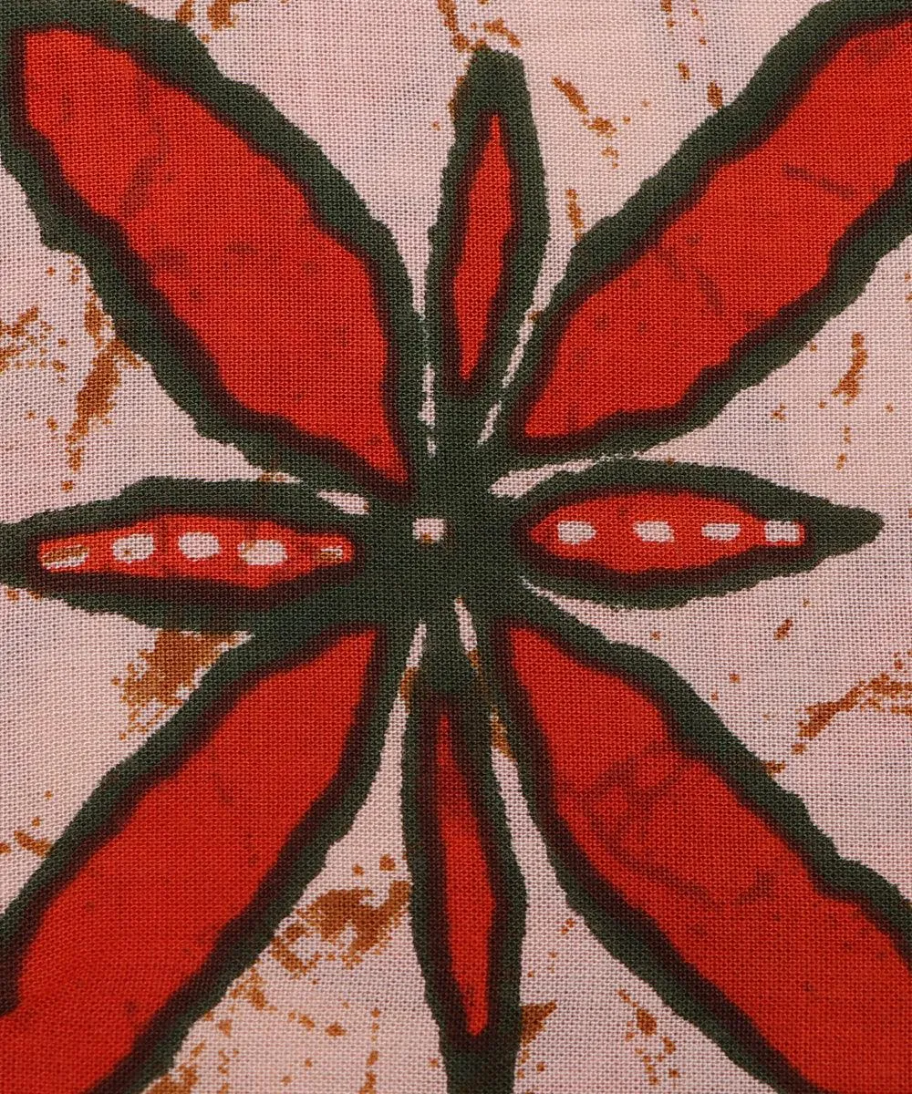 Off-White and Green Floral Print Rayon Fabric