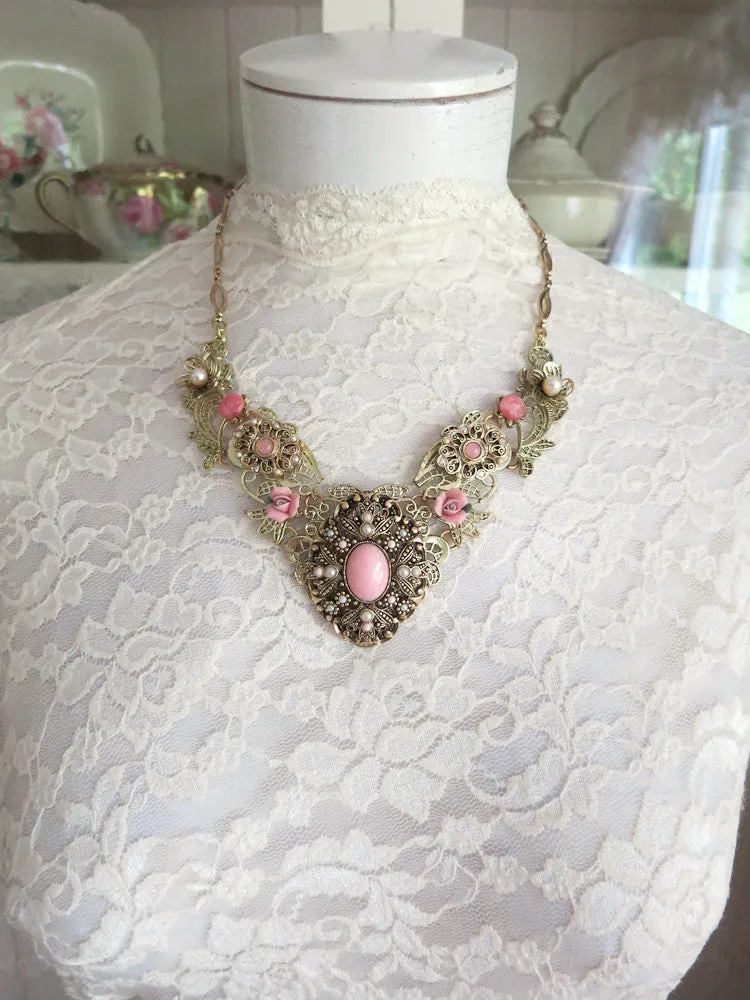 Pastel Pink with Pearls Collar Necklace