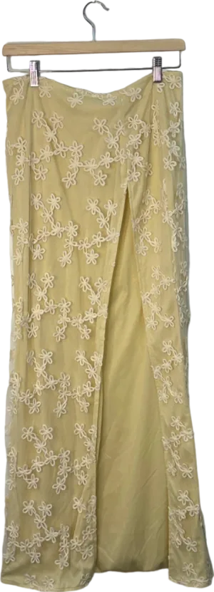PrettyLittleThing Yellow Floral Embroidered Skirt UK 8
