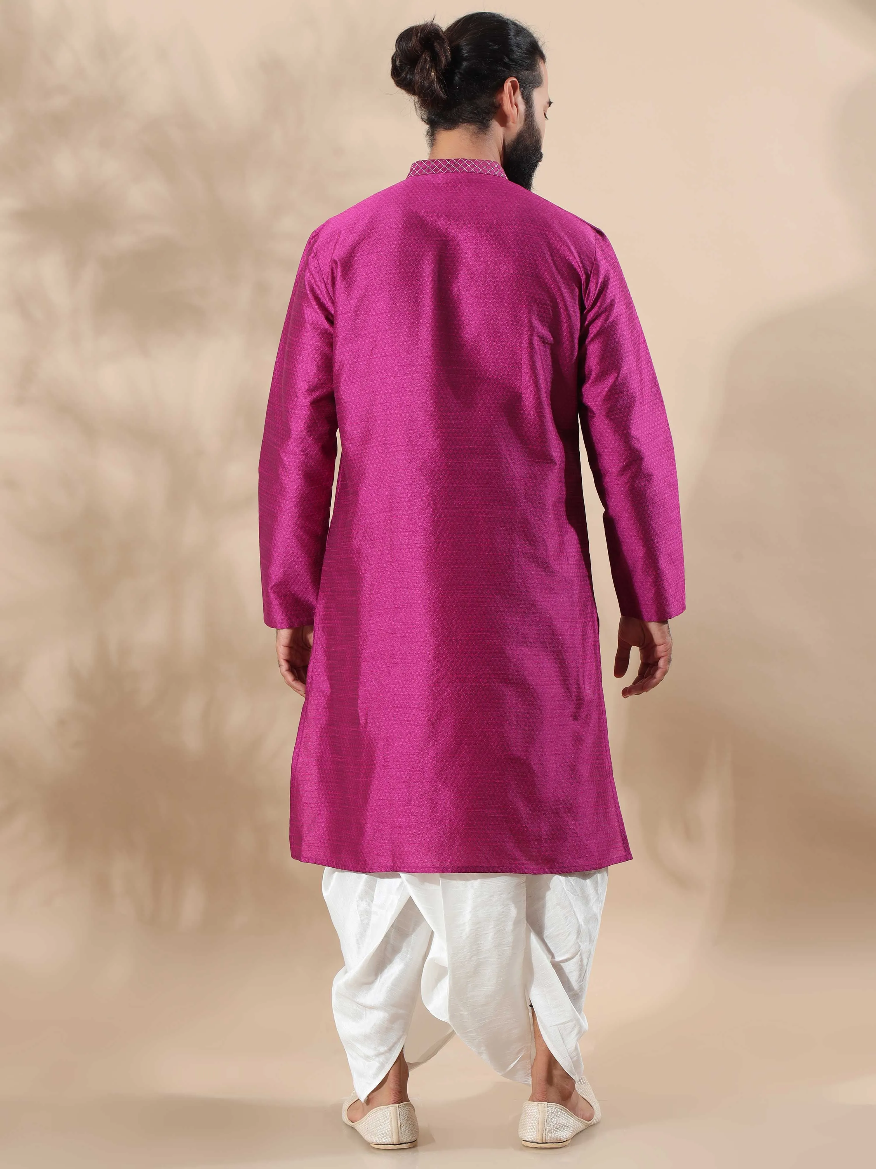 Rani Pink Embroidered Long Kurta
