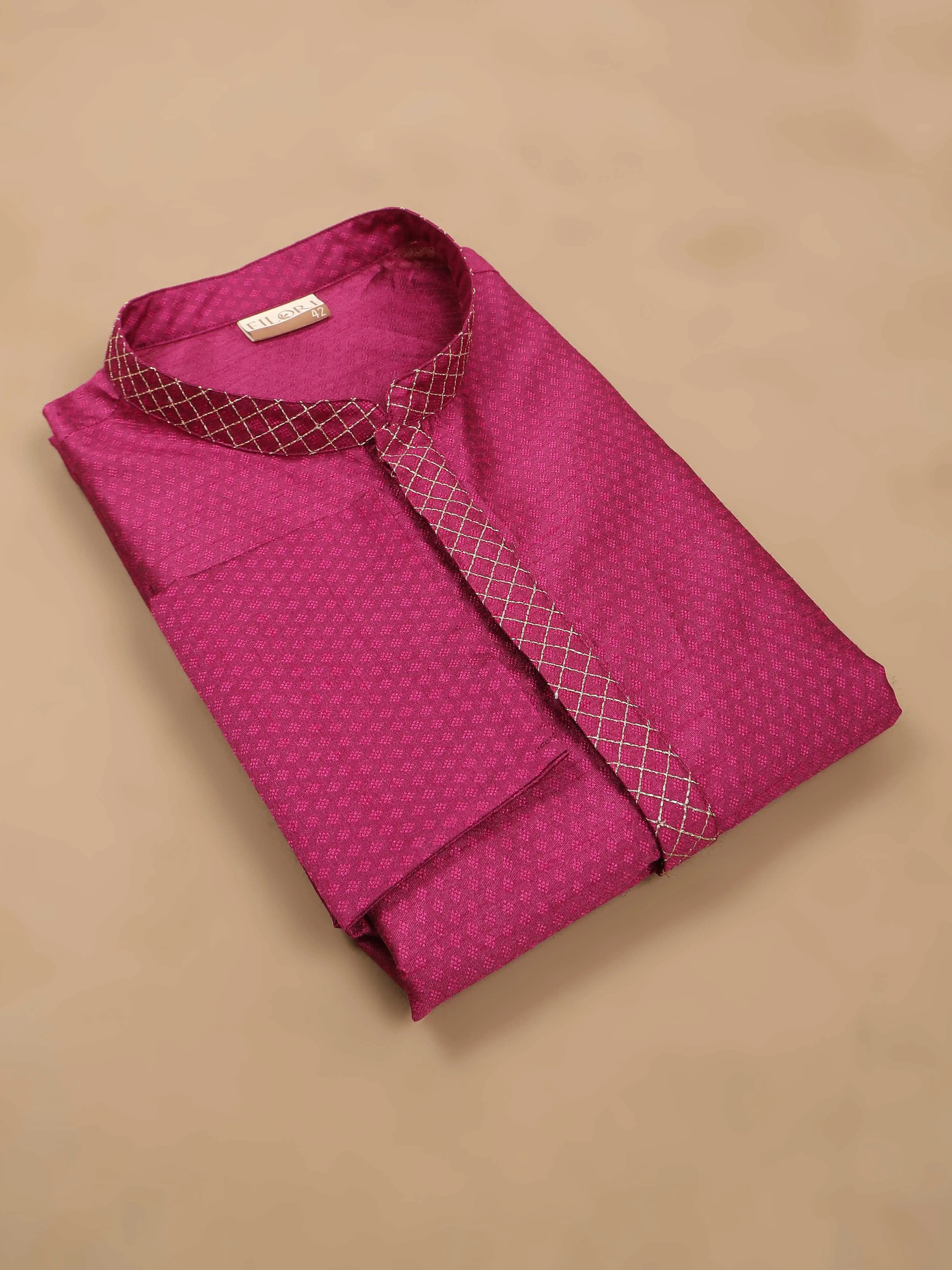 Rani Pink Embroidered Long Kurta