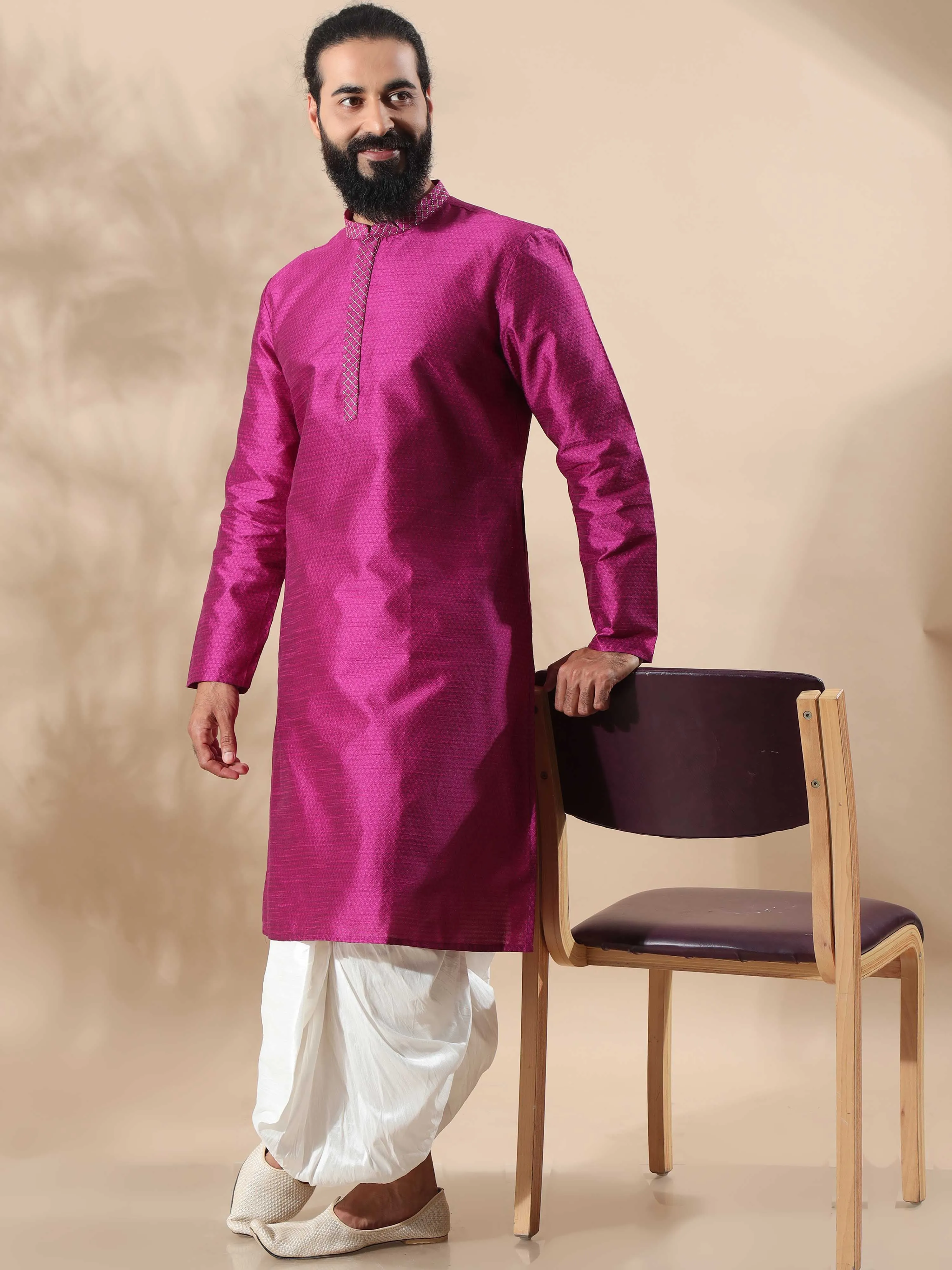Rani Pink Embroidered Long Kurta