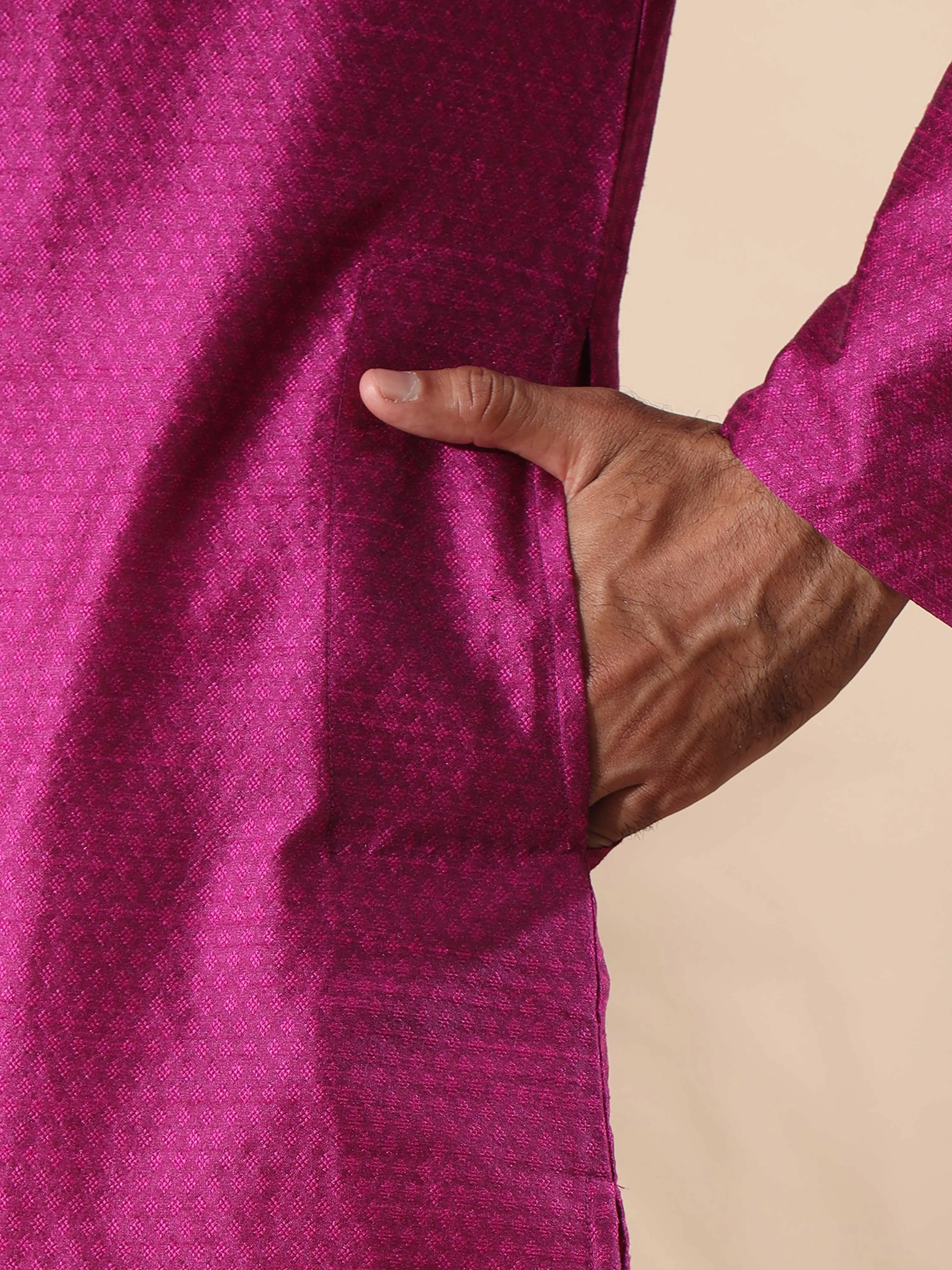 Rani Pink Embroidered Long Kurta