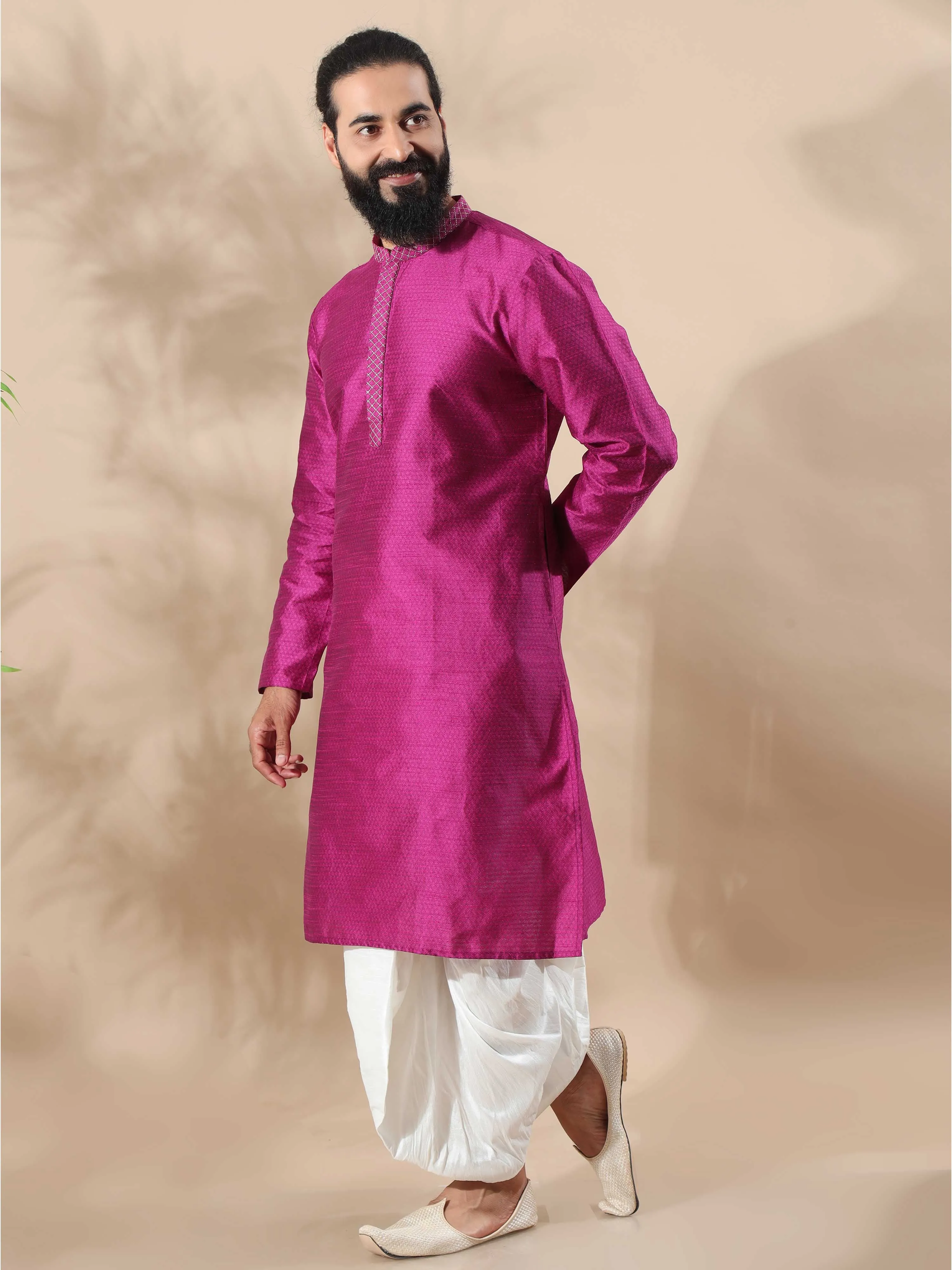 Rani Pink Embroidered Long Kurta