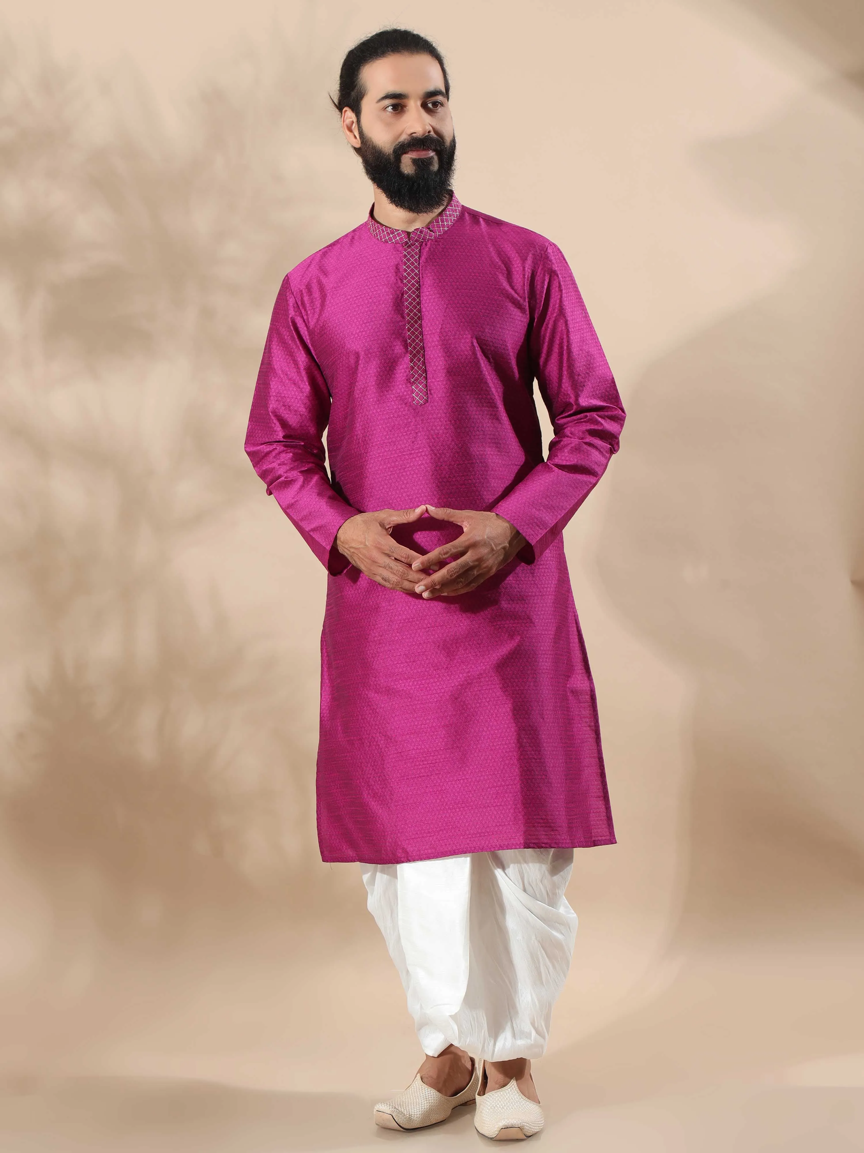 Rani Pink Embroidered Long Kurta