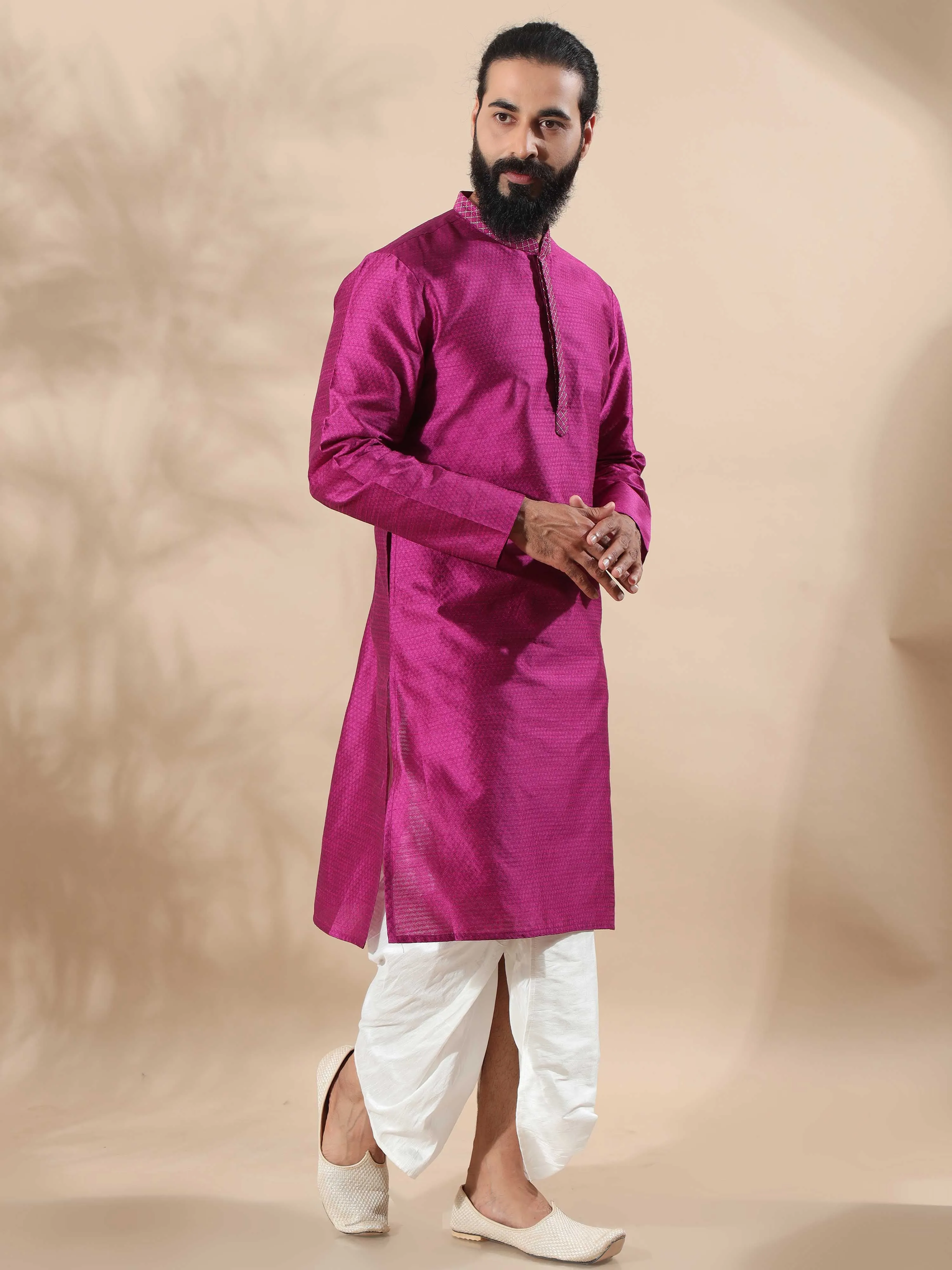 Rani Pink Embroidered Long Kurta