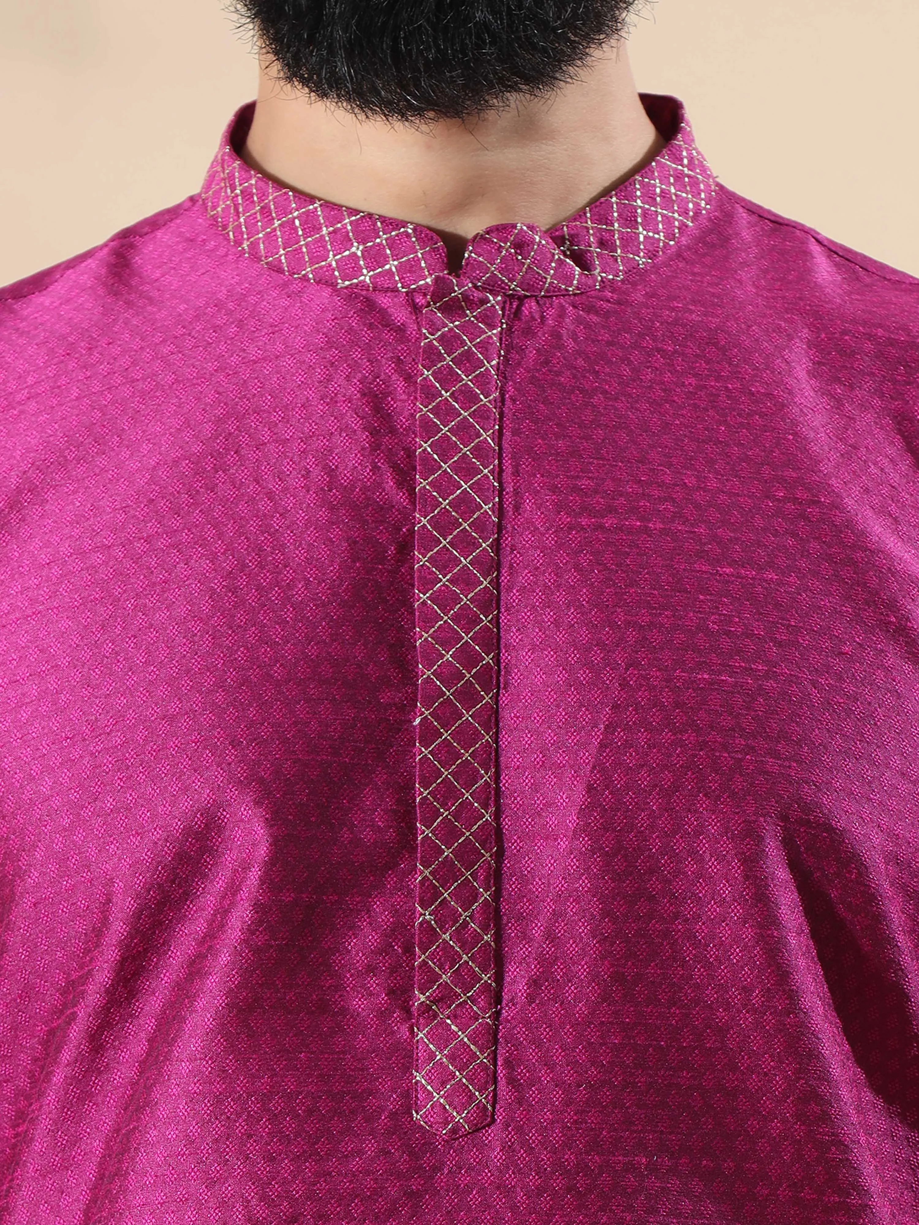 Rani Pink Embroidered Long Kurta
