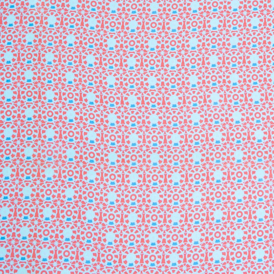 Red & Blue Geometric Printed Pure Silk Georgette