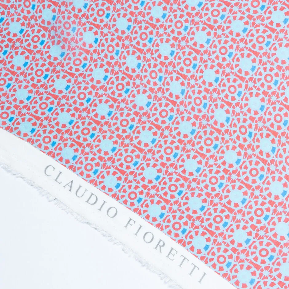 Red & Blue Geometric Printed Pure Silk Georgette