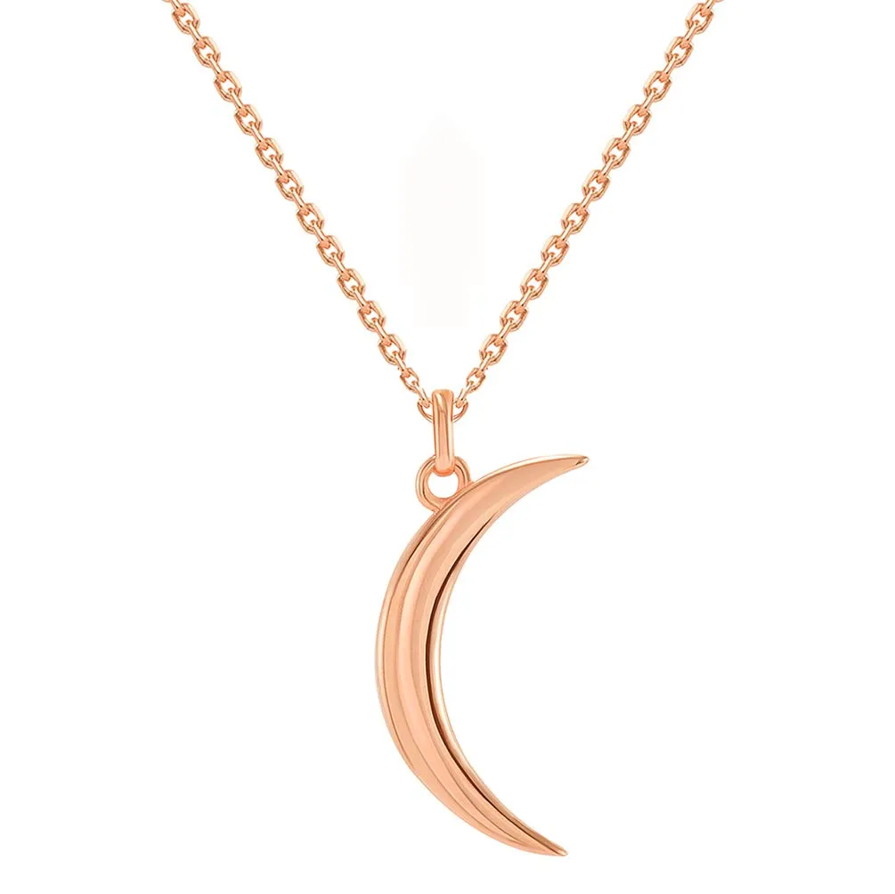 Solid 14k Rose Gold Dainty Crescent Moon Pendant Necklace with Lobster Claw Clasp (16" to 18" Adjustable Chain)