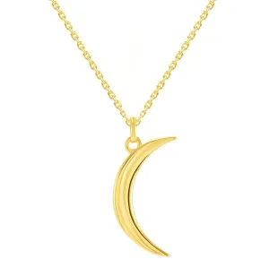 Solid 14k Yellow Gold Dainty Crescent Moon Pendant Necklace with Lobster Claw Clasp (16" to 18" Adjustable Chain)
