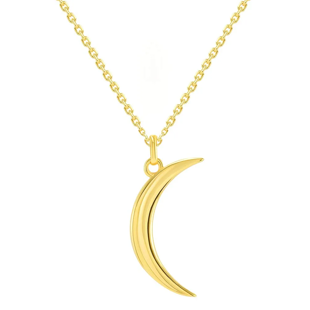 Solid 14k Yellow Gold Dainty Crescent Moon Pendant Necklace with Lobster Claw Clasp (16" to 18" Adjustable Chain)