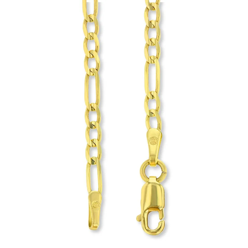 Solid 14K Yellow Gold Reversible CZ Love Arrow Pendant with Figaro Chain Necklace