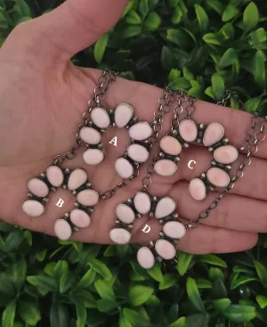 Stamped Sterling Silver Pink Conch Shell 7 Stone Naja Necklace