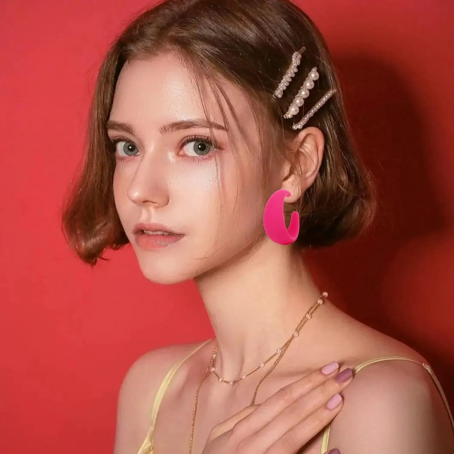 Statement Earrings Drop Dangle Earrings for Women Hot Pink Earrings Geometric Beaded Hoop Earrings Boho Rose Petal Tassel Earrings
