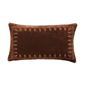 Stella Copper Brown Velvet Embroidered Lumbar Pillow