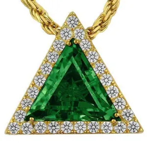 Sterling Silver Yellow Gold Plated Triangular Semi-Precious Crystal Emerald Pendant 13.00 Ctw