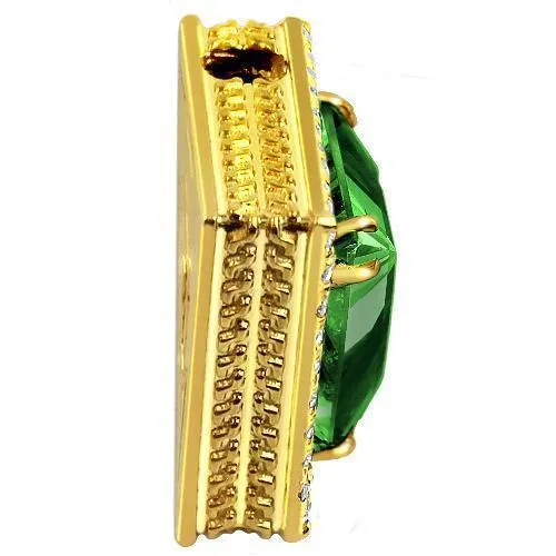 Sterling Silver Yellow Gold Plated Triangular Semi-Precious Crystal Emerald Pendant 13.00 Ctw
