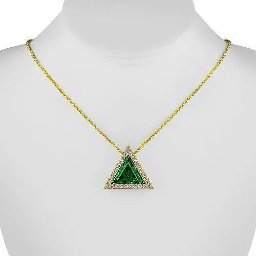 Sterling Silver Yellow Gold Plated Triangular Semi-Precious Crystal Emerald Pendant 13.00 Ctw