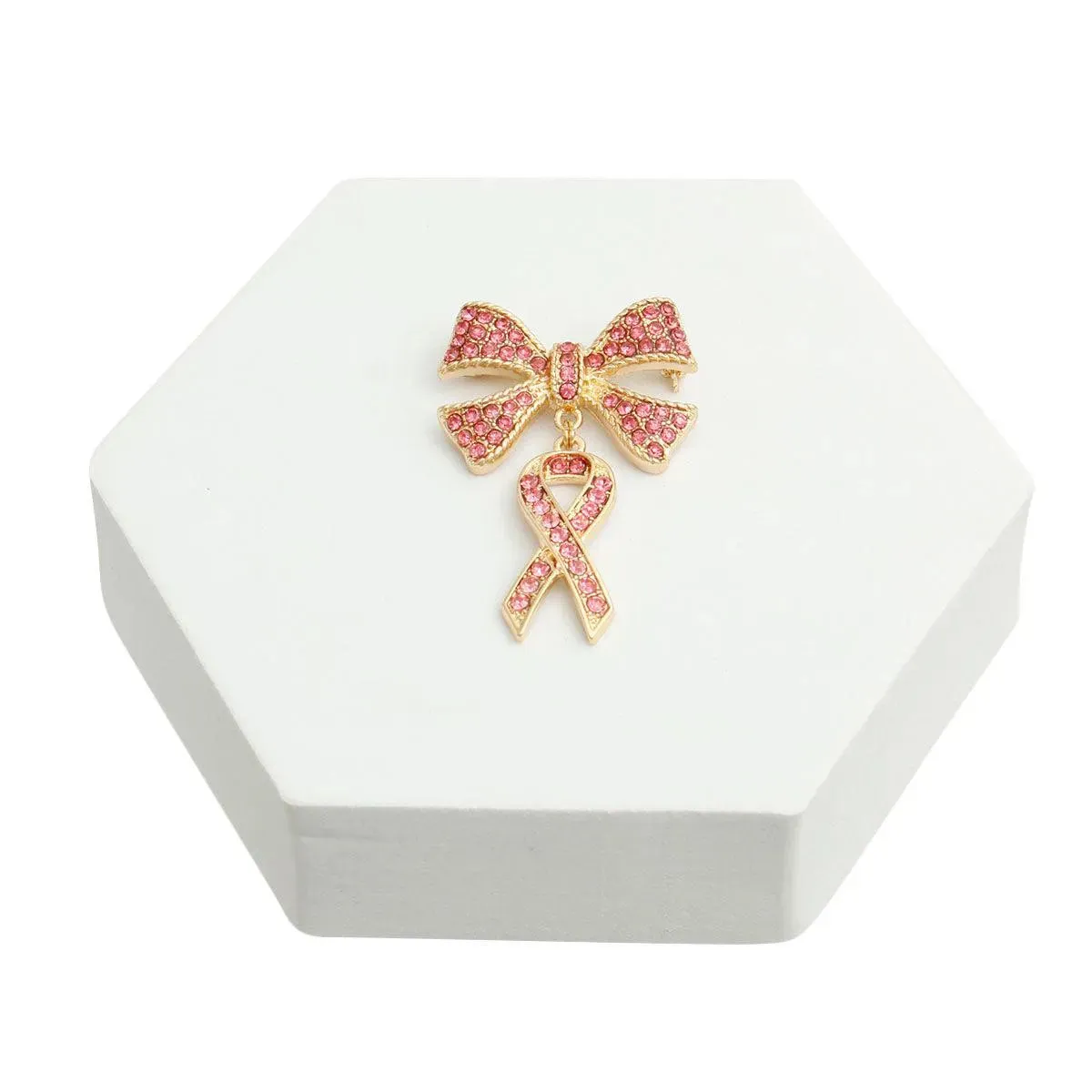 Stylish Gold Tone Lapel Pin with Double Pink Ribbon - Buy Today!