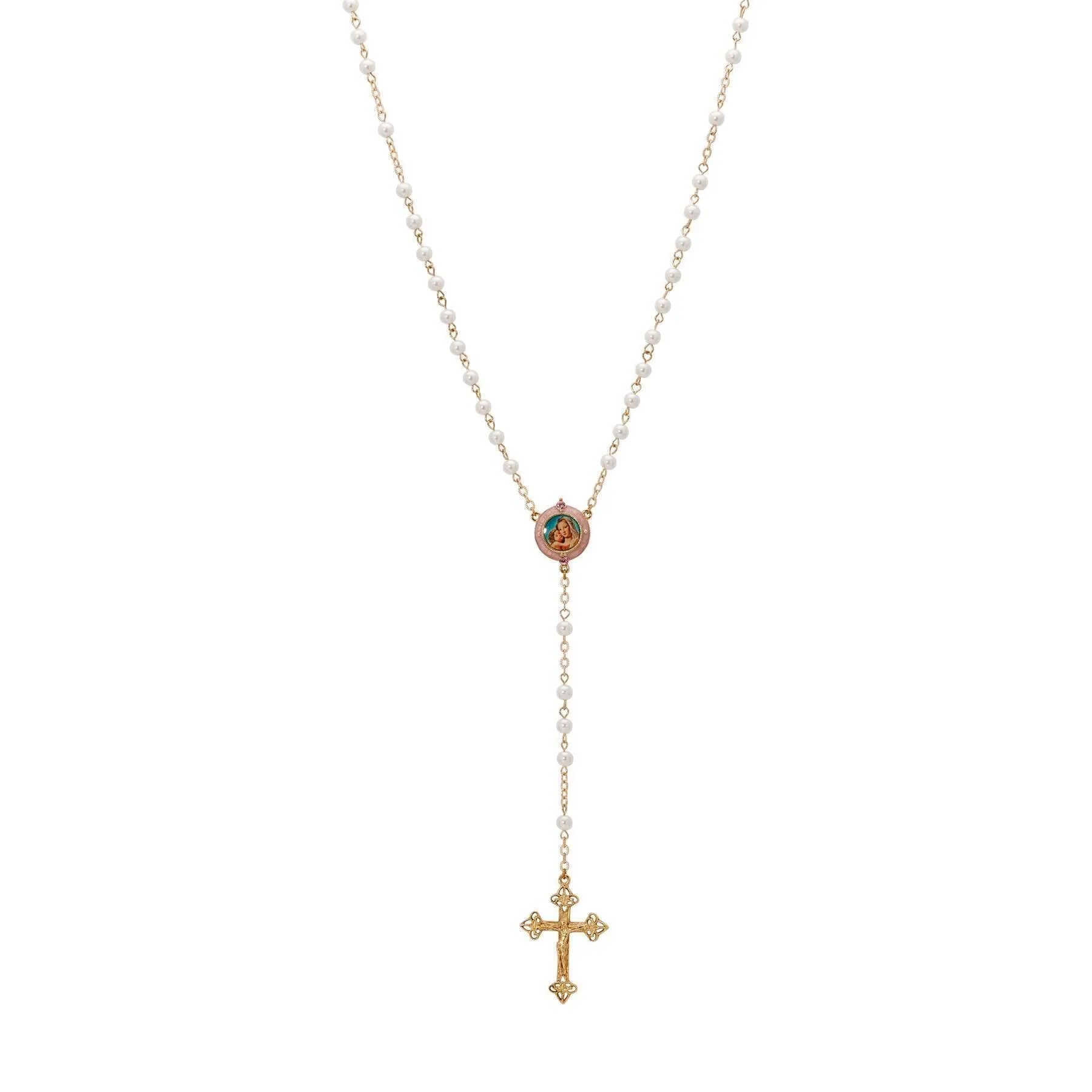 Symbols Of Faith Faux Pearl Pink Mary & Child Decal Crucifix Rosary 30"