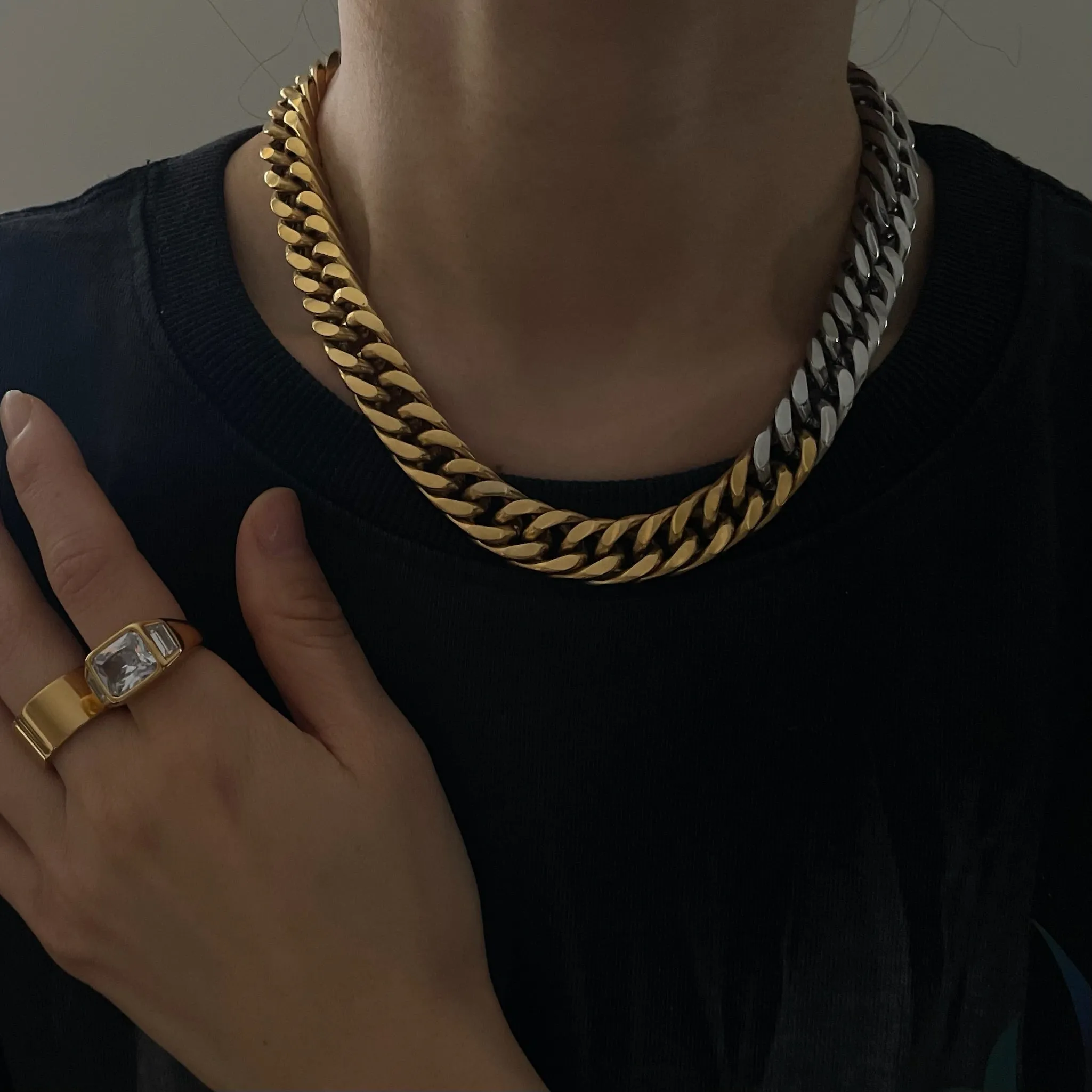 Two-tone Cuban Chain Chocker Necklace