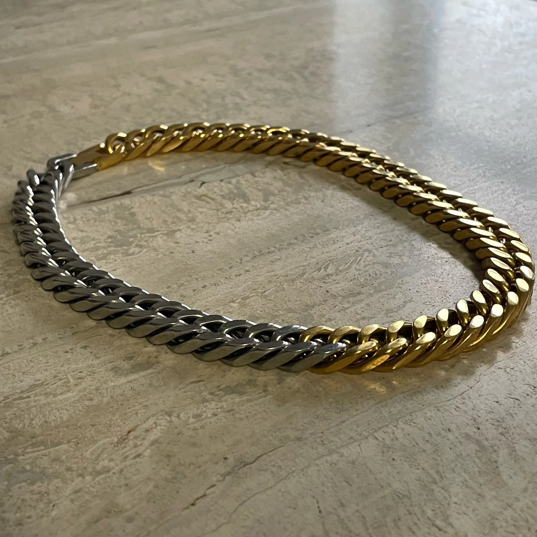 Two-tone Cuban Chain Chocker Necklace
