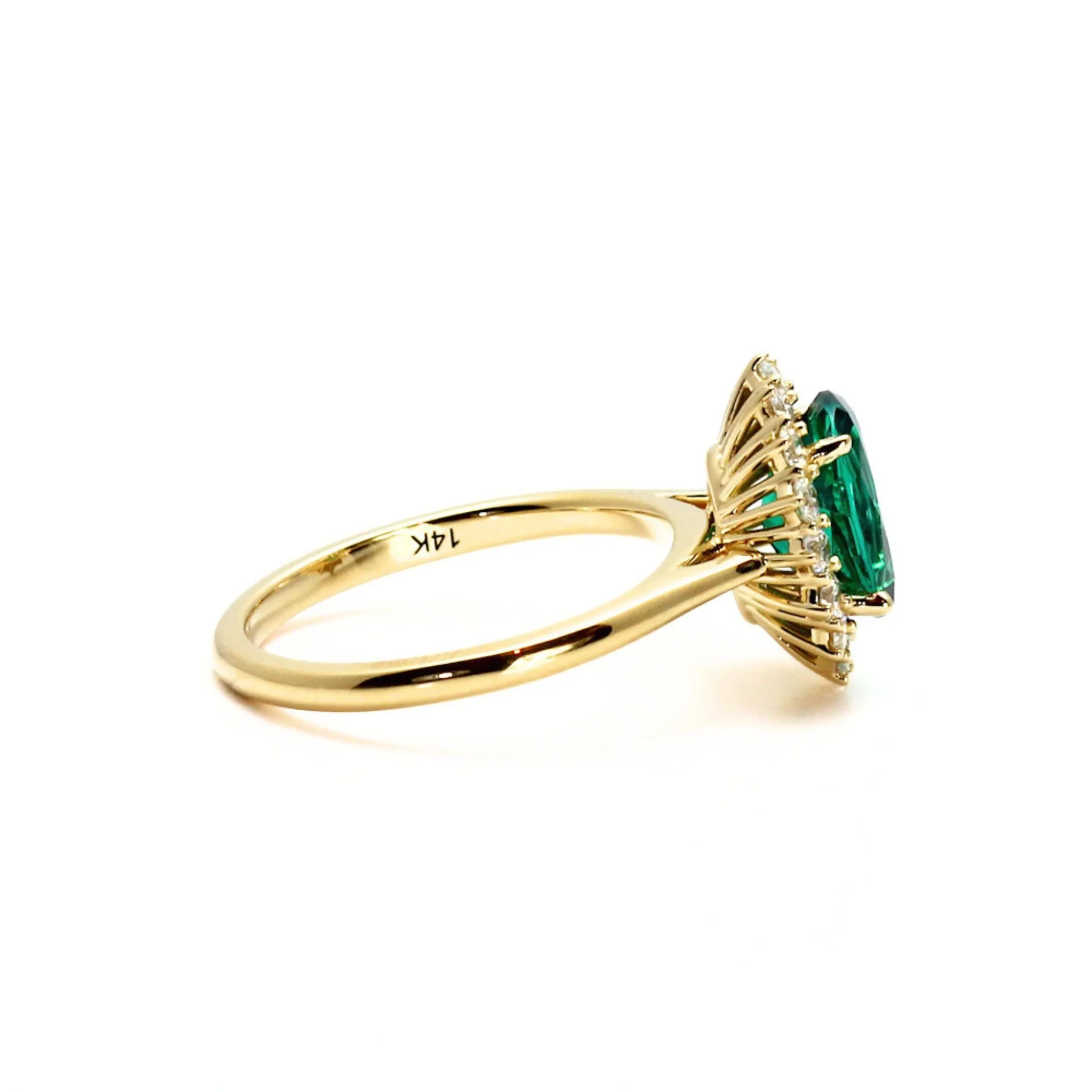 Vintage Emerald Engagement Ring Oval Cluster with Diamonds