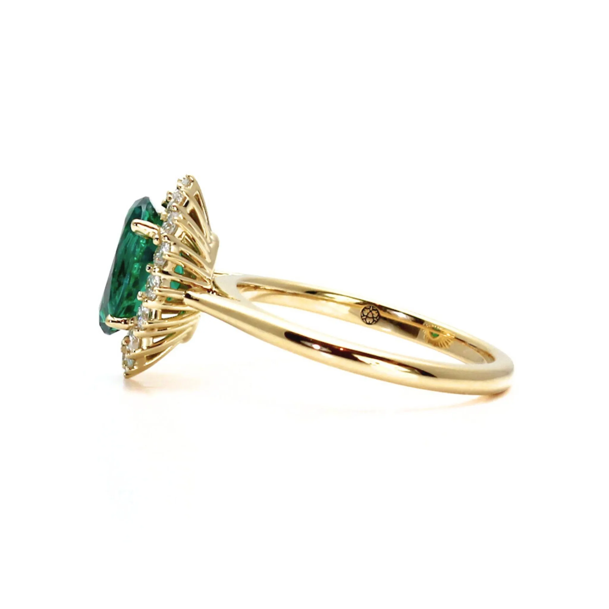 Vintage Emerald Engagement Ring Oval Cluster with Diamonds
