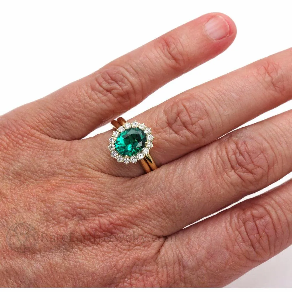Vintage Emerald Engagement Ring Oval Cluster with Diamonds