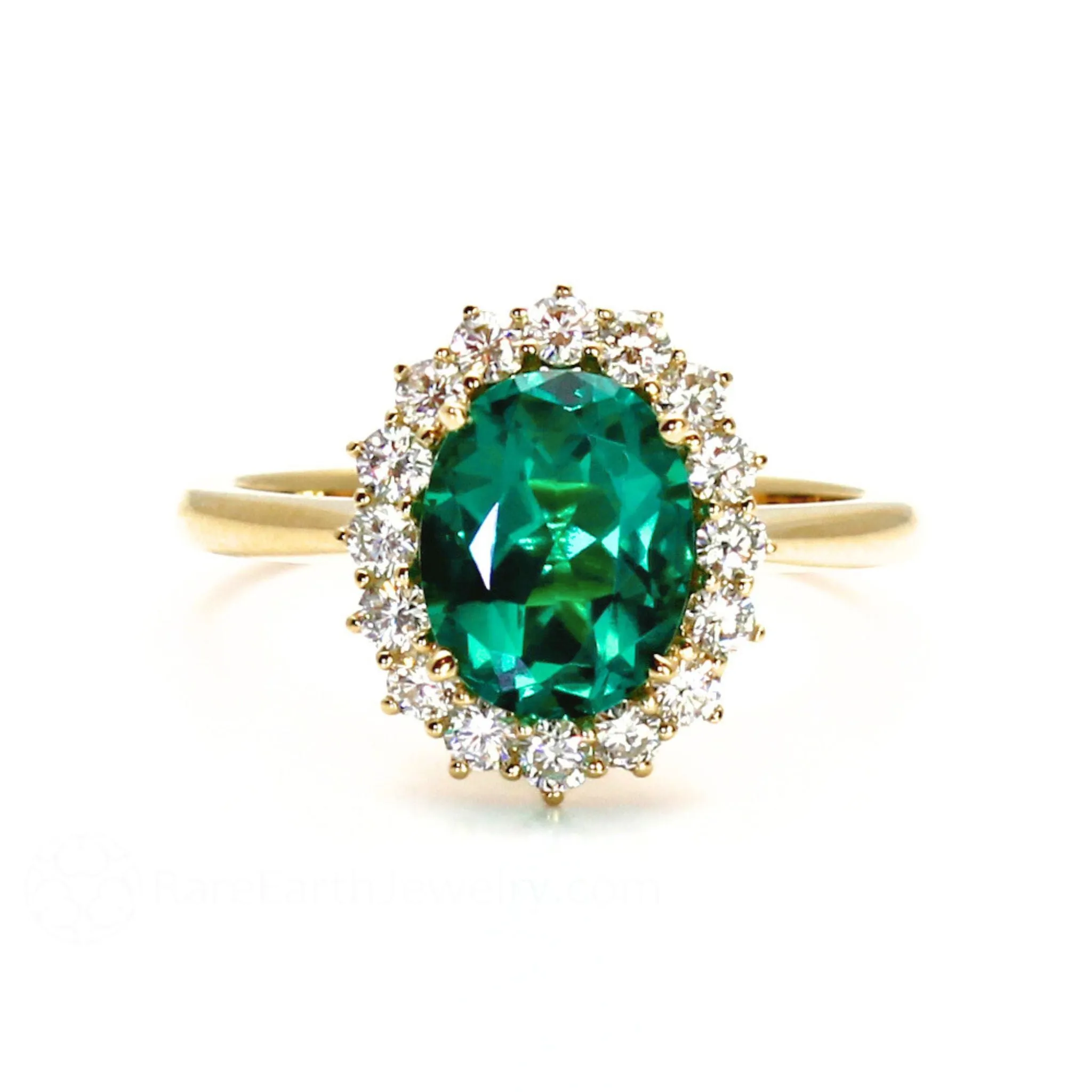 Vintage Emerald Engagement Ring Oval Cluster with Diamonds